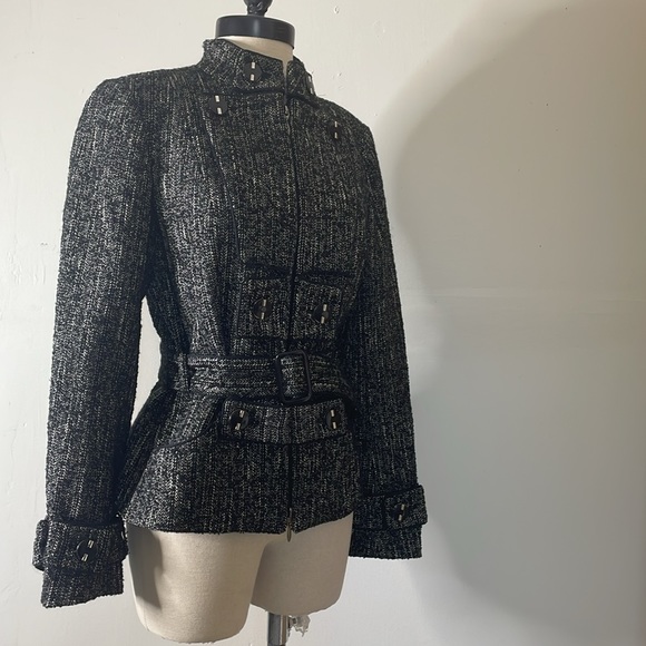 Anne Fontaine Tweed Zip Up Jacket Pockets Size 38 US 4 - Picture 5 of 13